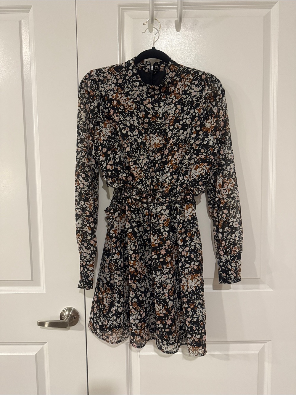Lulu's Black Floral Long-Sleeve Fit & Flare Dress